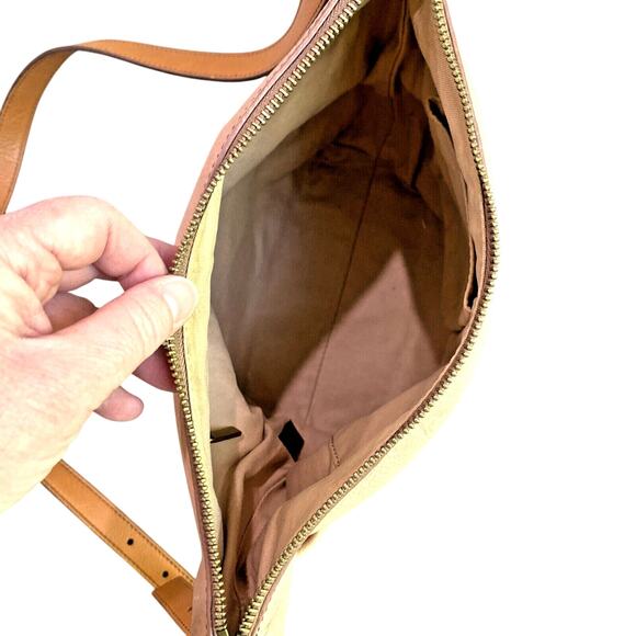 FOSSIL EMERSON Purse Blush Rose & Tan Leather Crossbody Bag Zips Pockets Boho - Picture 6 of 10